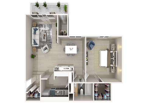 Floor plan for 1 bed, 1 bath, 852 sqft